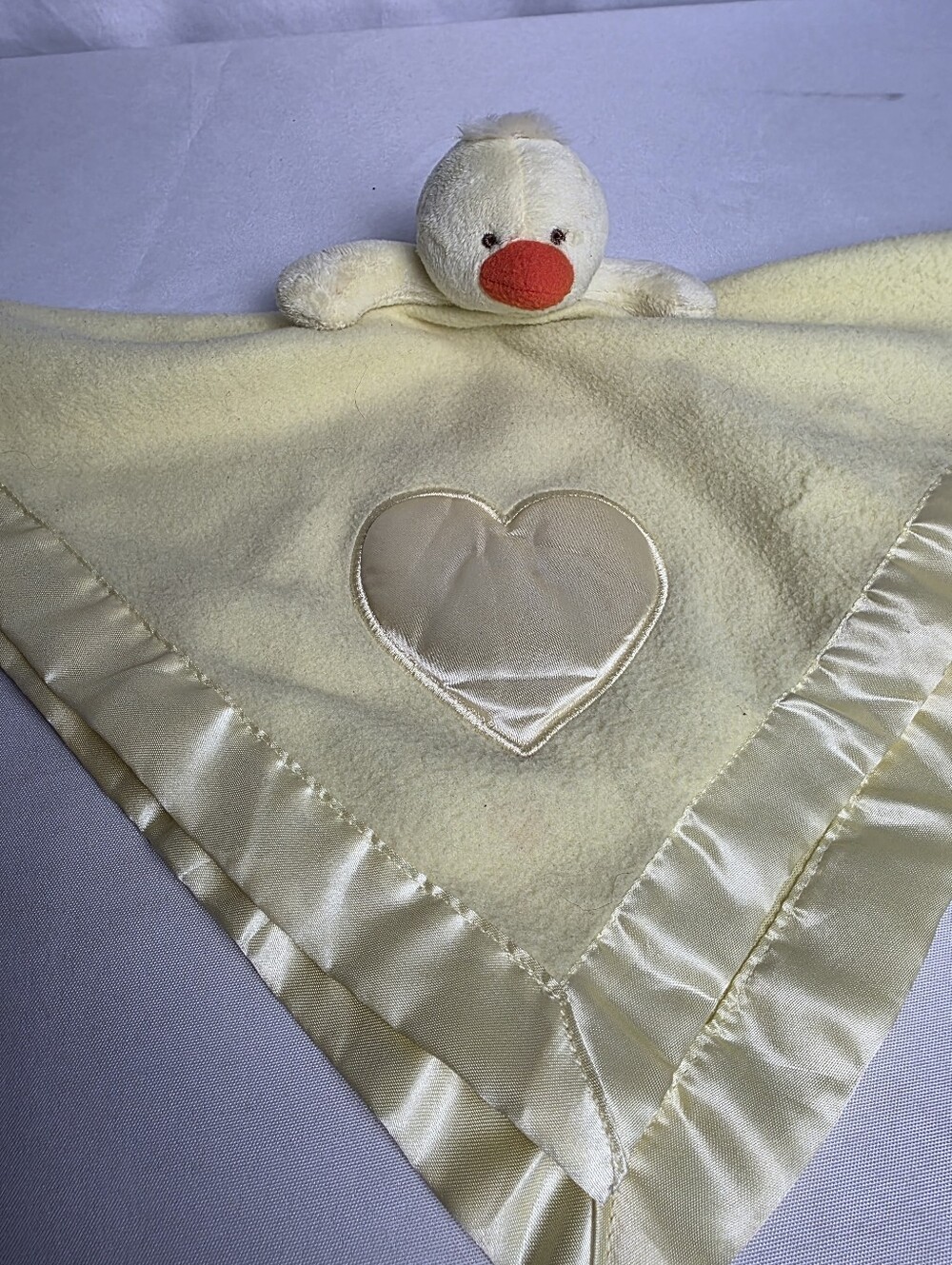 VTG Baby Boom Yellow Duck Lovey Satin Edge Heart Lullaby Musical SecurityBlanket
